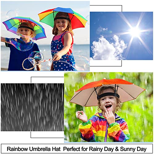 6 Pack Rainbow Umbrella Hats for Kids - Waterproof Elastic Folding