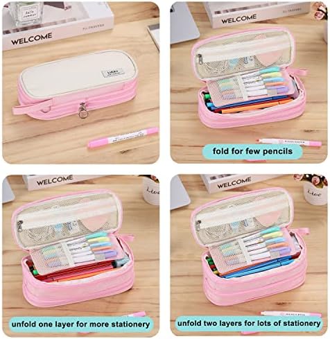 Tergopa Big Pencil Case with Handle and Zipper - Light Pink