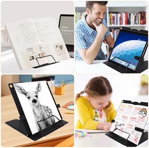 2 Pack Adjustable Metal Book Stand with Page Clips
