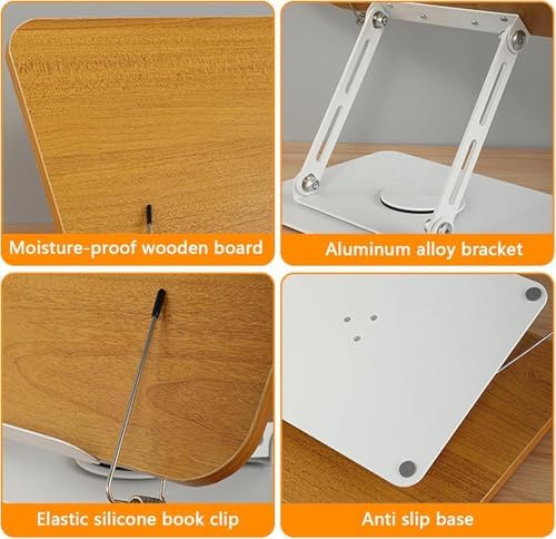 Adjustable Book Stand with 360 Swivel Base and Page Clips