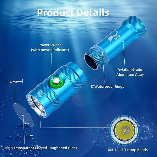WINDFIRE Diving Flashlight with 3 Modes and IPX8 Waterproof