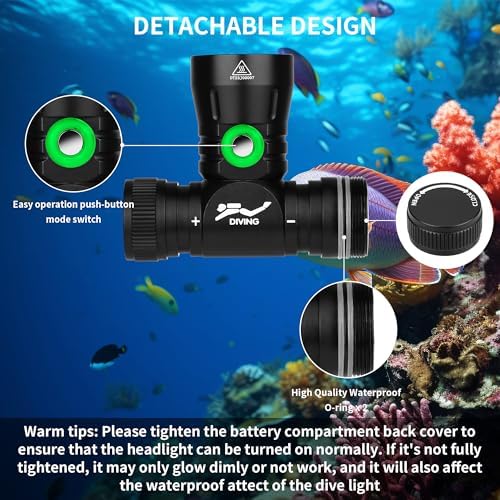 WINDFIRE Scuba Headlamp with 3 Modes and IPX8 Waterproof