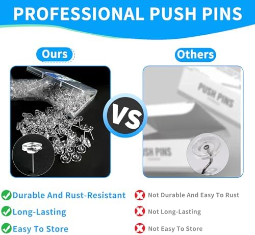 150 PCS Clear Push Pins in Reusable Box for Walls