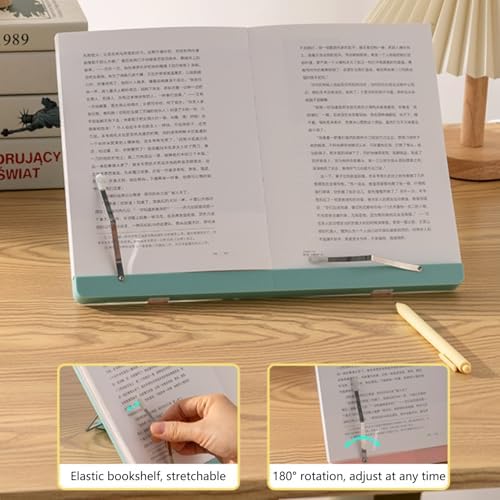 Adjustable Book Stand for Reading with 5 Positions and Page Clips Pink