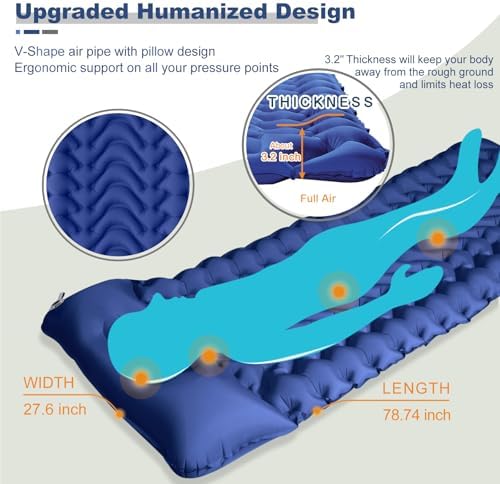 MEETPEAK 4 Inch Thick Inflatable Camping Sleeping Mat with Pillow