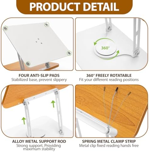 SJEhome Foldable Book Stand - 360 Rotate Wooden Reading Holder