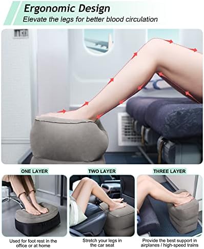 JefDiee Inflatable Leg Rest Pillow for Airplane and Travel