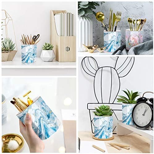 WAVEYU Blue Marble Pencil Holder for Desk