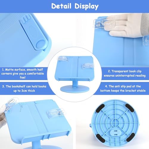 AssHMKIT Kids Book Stand with Page Clips and Foldable Design Blue