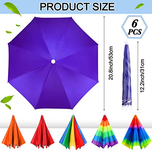 6 Pack Rainbow Umbrella Hats for Kids - Waterproof Elastic Folding