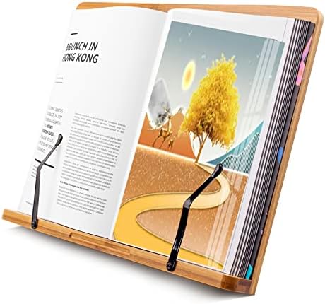 Bamboo Book Stand for Large Books Adjustable Hands Free