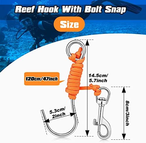 Pluzluce Scuba Reef Hook with 47 Line and Stainless Steel Swivel Clip