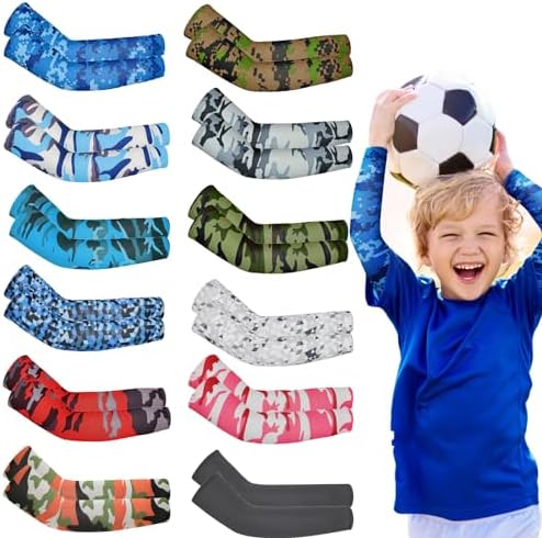 12 Pairs UV Protection Arm Cooling Sleeves for Kids 4-9 Years