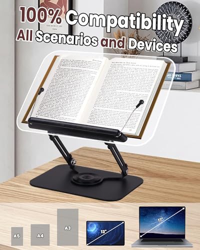 ASIEIT Book Stand 360 Swivel Height Adjustable Foldable Portable
