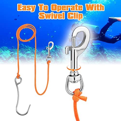 Pluzluce Scuba Reef Hook with 47 Line and Stainless Steel Swivel Clip