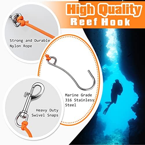 Pluzluce Scuba Reef Hook with 47 Line and Stainless Steel Swivel Clip