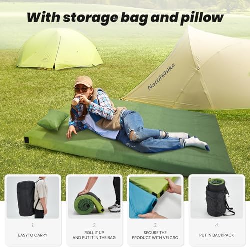 BUPPLEE Memory Foam Camping Pad with Pillow Travel Bag