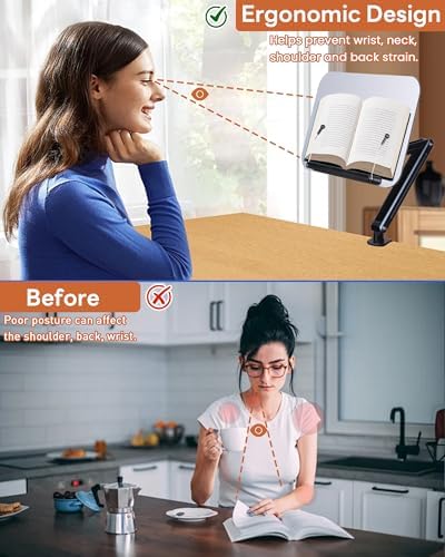 ASIEIT Adjustable Book Stand with Clamp 20 Height 360 Swivel 223 lb Lightweight