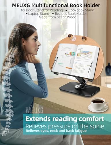 MEUXG Foldable Book Stand with 360 Rotating Base