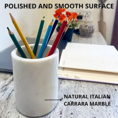 KC KULLICRAFT Marble Pencil Holder Stand for Desk and Home