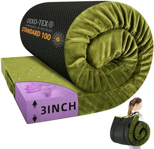 BDEUS Memory Foam Camping Mattress Pad 3 Inch Waterproof Roll Up