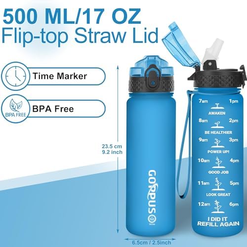 GOPPUS 17oz Straw Water Bottle for Kids BPA Free