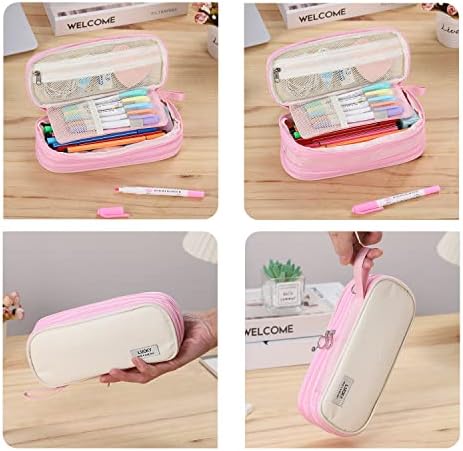 Tergopa Big Pencil Case with Handle and Zipper - Light Pink
