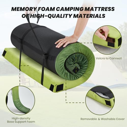 BUPPLEE Memory Foam Camping Pad with Pillow Travel Bag