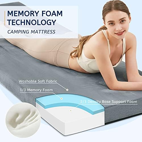 HomeMate Memory Foam Camping Mattress Pad 3 Inch Roll Up
