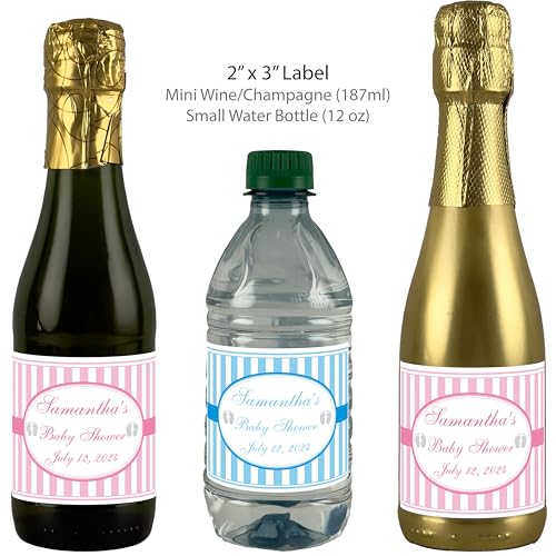 Baby Shower Pink or Blue Stripe Personalized Labels Set of 24