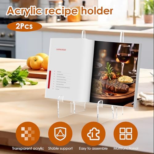 2Pcs Acrylic Cookbook Stand for Kitchen and Office