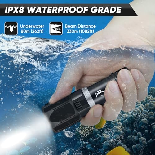 WINDFIRE Scuba Diving Flashlight with 3 Modes and 80m Waterproof Rating