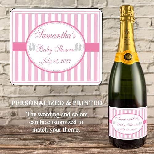 Baby Shower Pink or Blue Stripe Personalized Labels Set of 24
