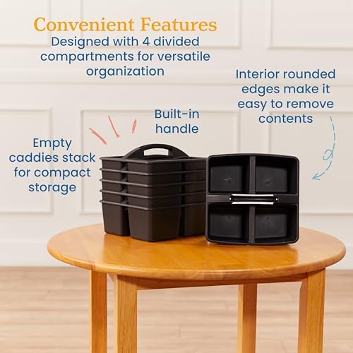 ECR4Kids 4-Compartment Caddy Set Black 6-Pack