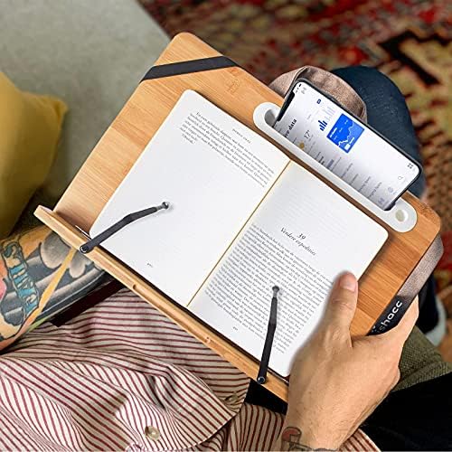Wishacc Bamboo Book Stand with Page Clips and Tray