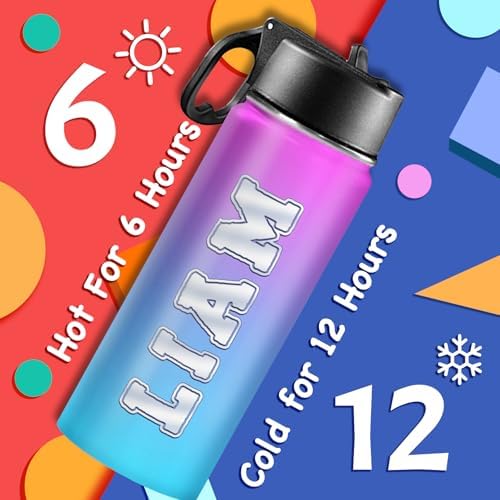 Personalized Insulated Water Bottle for Kids 18oz Stainless Steel with Straw Lid