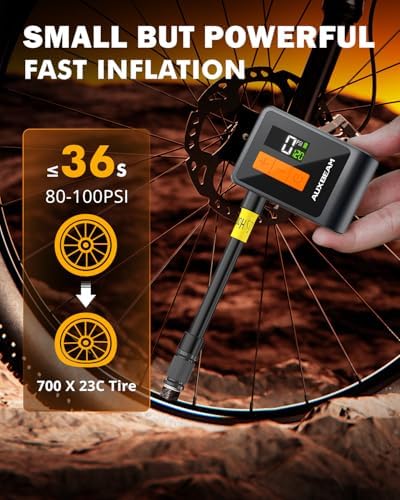 Auxbeam 120PSI Electric Bike Pump with Gauge and Dual Valves