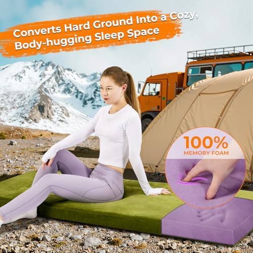 BDEUS Memory Foam Camping Mattress Pad 3 Inch Waterproof Roll Up