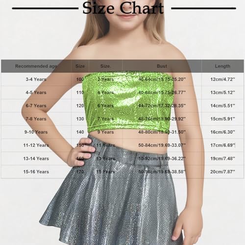 Kids Girls Shiny Metallic Crop Tops for Dance and Performance
