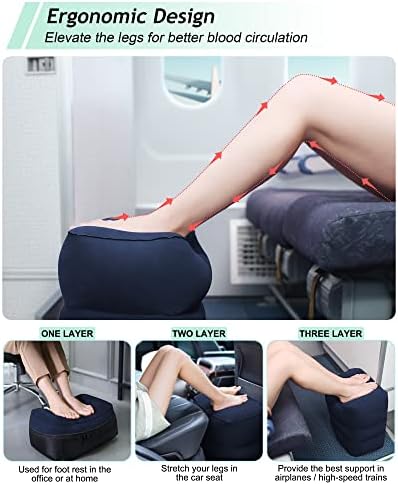 JefDiee Inflatable Travel Foot Rest Pillow - 3 Layers Adjustable Height