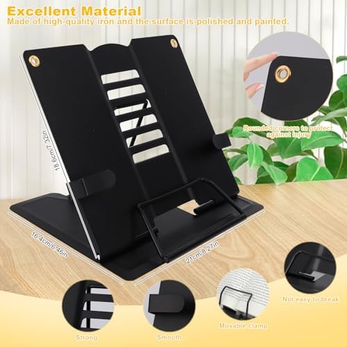 2 Pack Adjustable Metal Book Stand with Page Clips