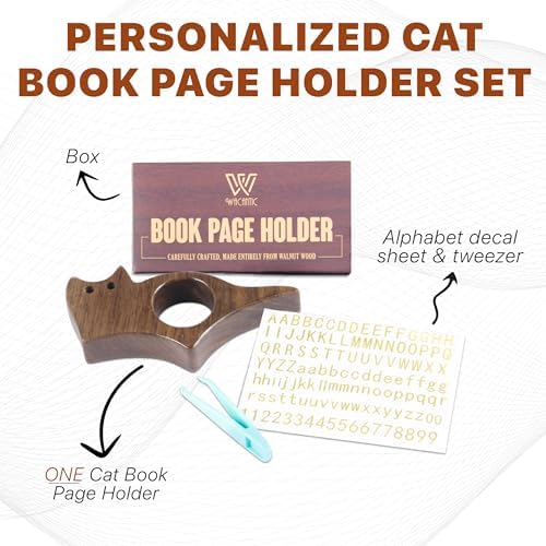 Personalized Cat Book Page Holder with 3D Metal Letters
