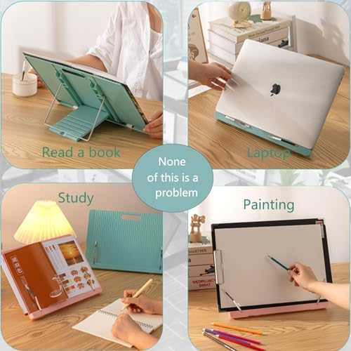 Adjustable Book Stand for Reading with 5 Positions and Page Clips Pink