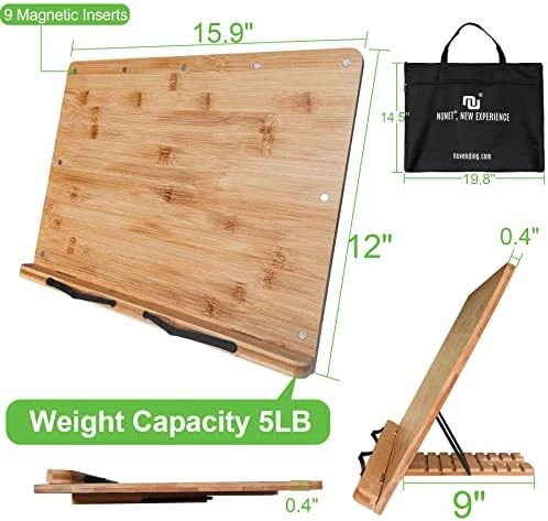 NUNET X-Large Bamboo Book Stand with 8 Tilt Angles and Magnets