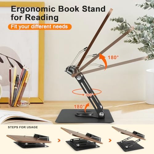 2 Pack Adjustable Book Stand with 360 Rotating Base