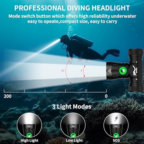 WINDFIRE Scuba Headlamp with 3 Modes and IPX8 Waterproof