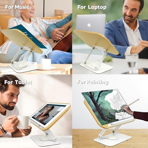 Heartor Adjustable Wooden Book Stand with 360 Swivel Base