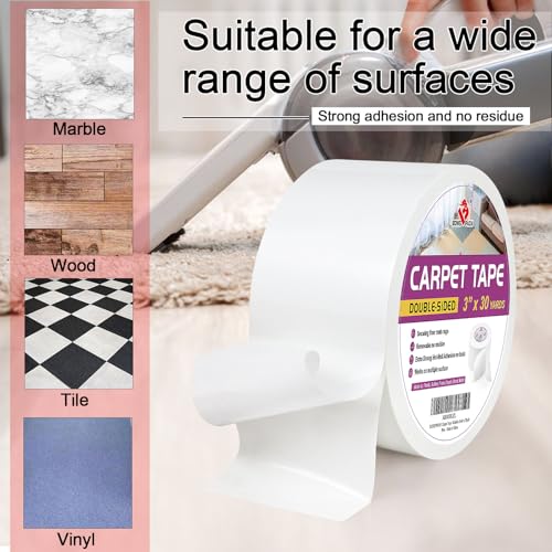BOMEI PACK Carpet Tape 3 x 30 Yards Residue-Free Double Sided