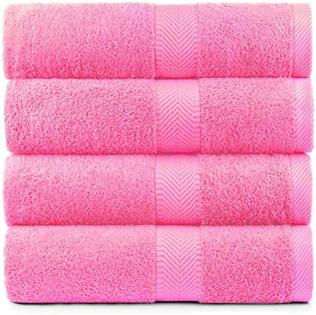 Premium Natural Cotton Bath Towel Set - 4-Pack Pink