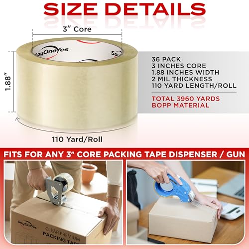 SAYONEYES Heavy Duty Clear Packing Tape Refills - 36 Rolls